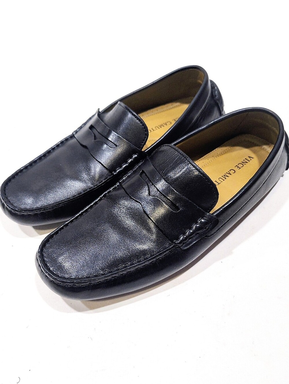 Vince Camuto Esmail Driving Moc Penny Loafers Mens 9.5 M Black Leather Shoes